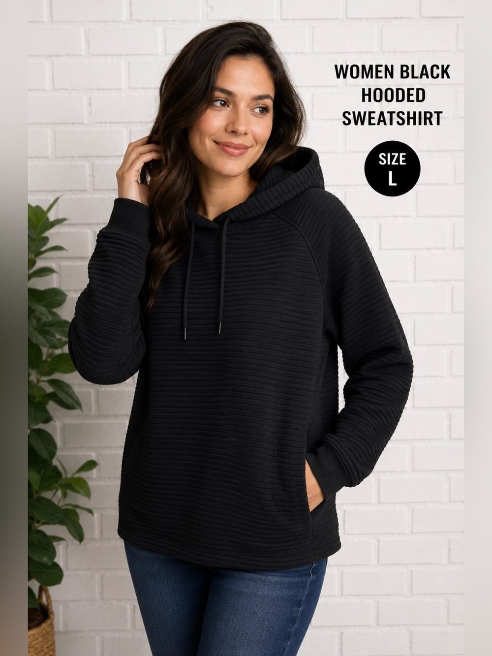 Women Black casual comfort outdoor wear Hooded sweatshirt/size L